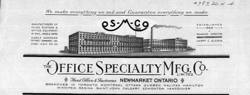 Original Office Specialty Mfg. Co. company letterhead, established 1888.